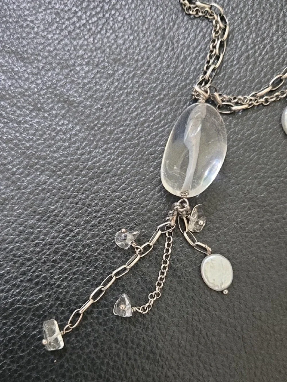 Silpada N1492 Silver Multi-Chain Lariat Necklace w Pearl + Glass Bead Accents